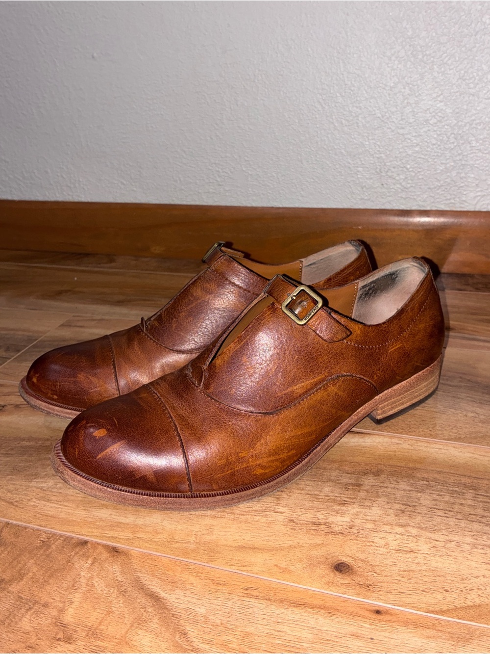 Kork-Ease Women’s Brown Leather Single Buckle Oxfords - size 9
